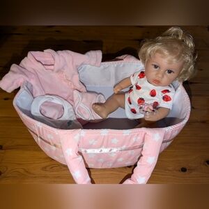 REBORN 12" Realistic Doll With Carry Basket And Outfits Blonde Hair Blue Eyes
